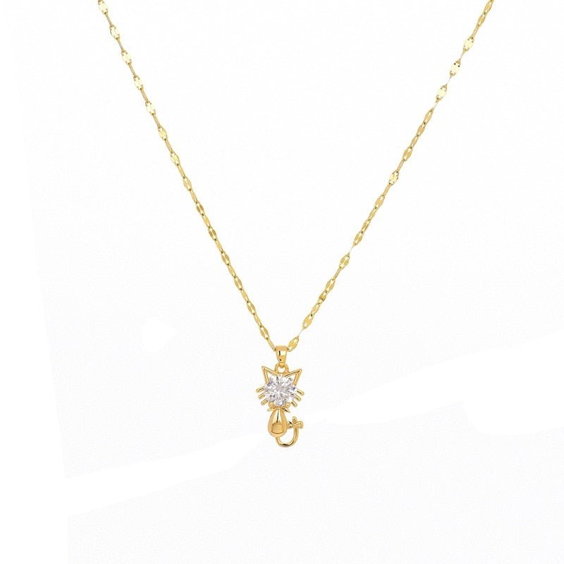 Gold-plated necklace for cats with zirconia