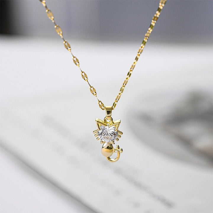 Gold-plated necklace for cats with zirconia