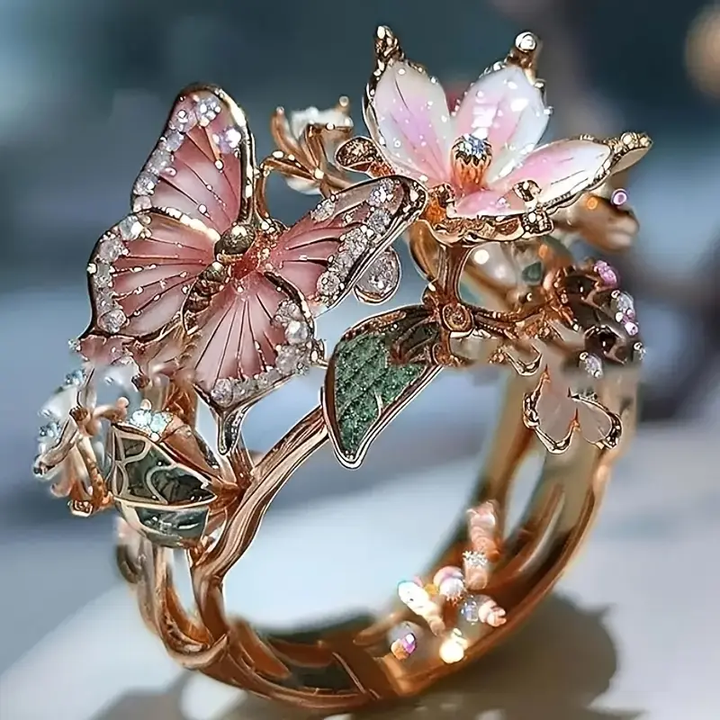 Ring with Cubic Zirconia and Butterfly Design, Naturally Brilliant