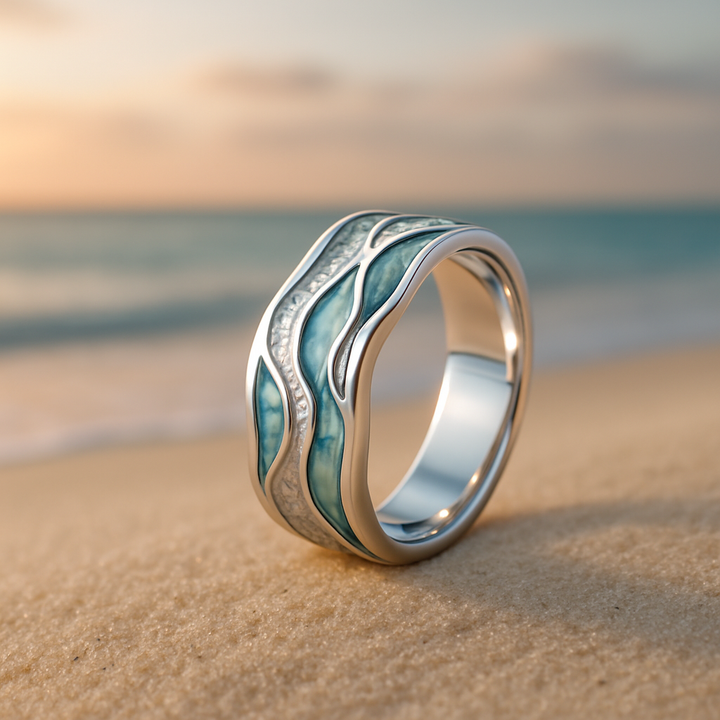 Ring with Silver Waves and Turquoise