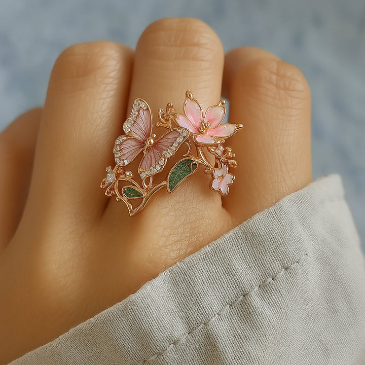Ring with Cubic Zirconia and Butterfly Design, Naturally Brilliant
