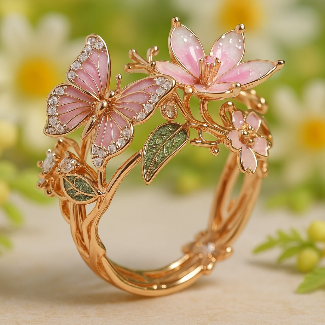 Ring with Cubic Zirconia and Butterfly Design, Naturally Brilliant