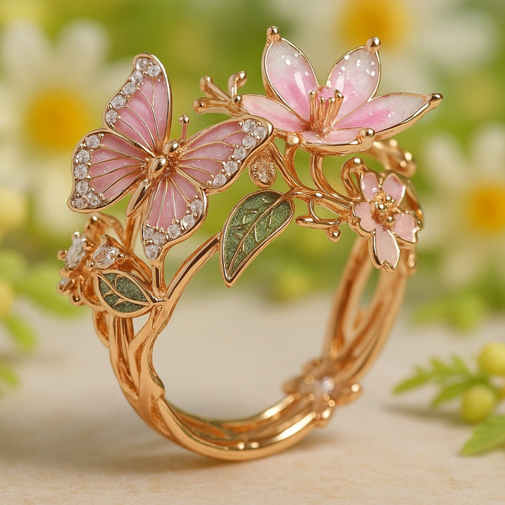 Ring with Cubic Zirconia and Butterfly Design, Naturally Brilliant