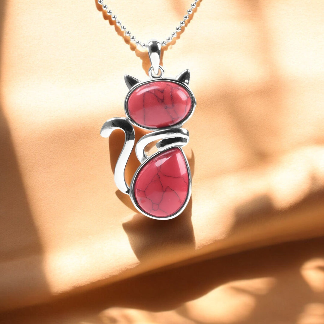 Necklace with a Cat Pendant made of Natural Stone