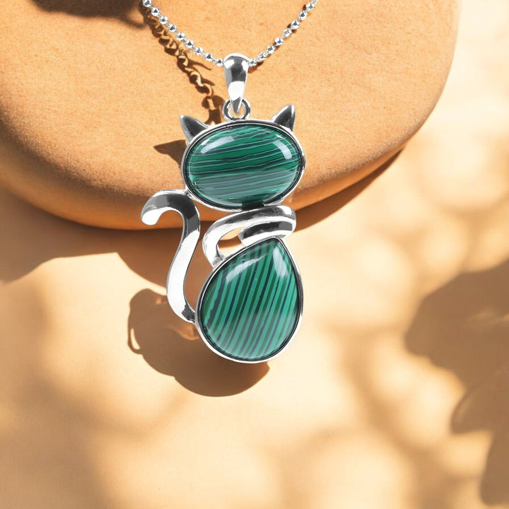 Necklace with a Cat Pendant made of Natural Stone