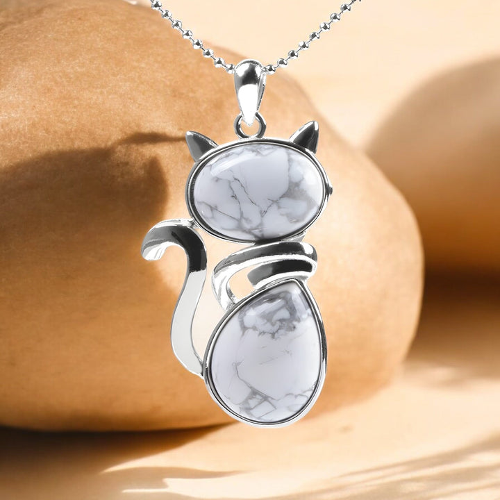 Necklace with a Cat Pendant made of Natural Stone