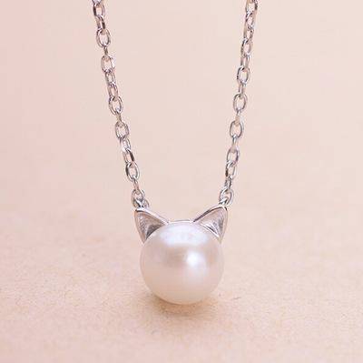 Beautiful Cat and Pearl Necklaces with Earrings and Ring