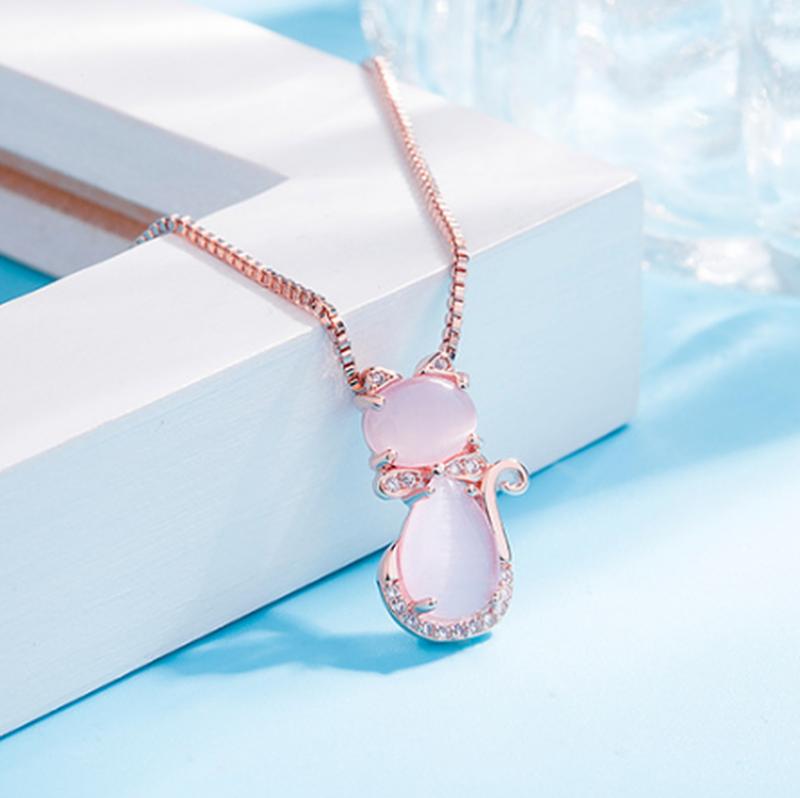 Pink Stone Necklace with Zircons