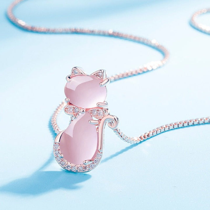Pink Stone Necklace with Zircons