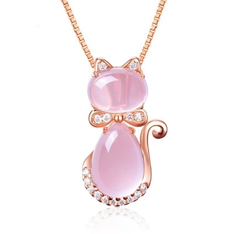 Pink Stone Necklace with Zircons