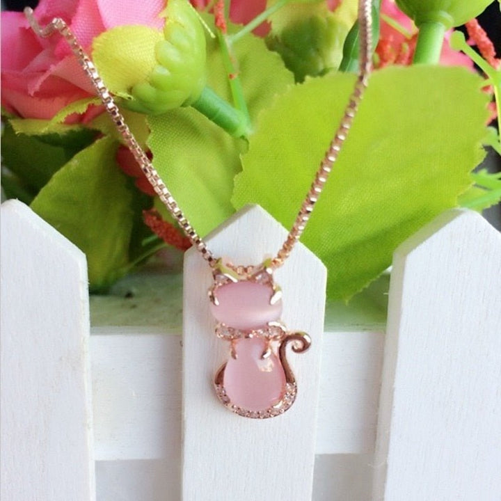 Pink Stone Necklace with Zircons
