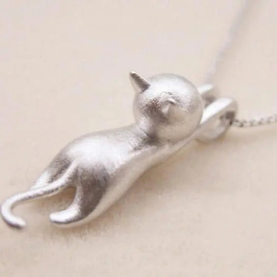 Playful Cat Necklace in 925 Silver