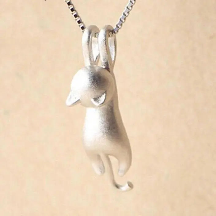Playful Cat Necklace in 925 Silver