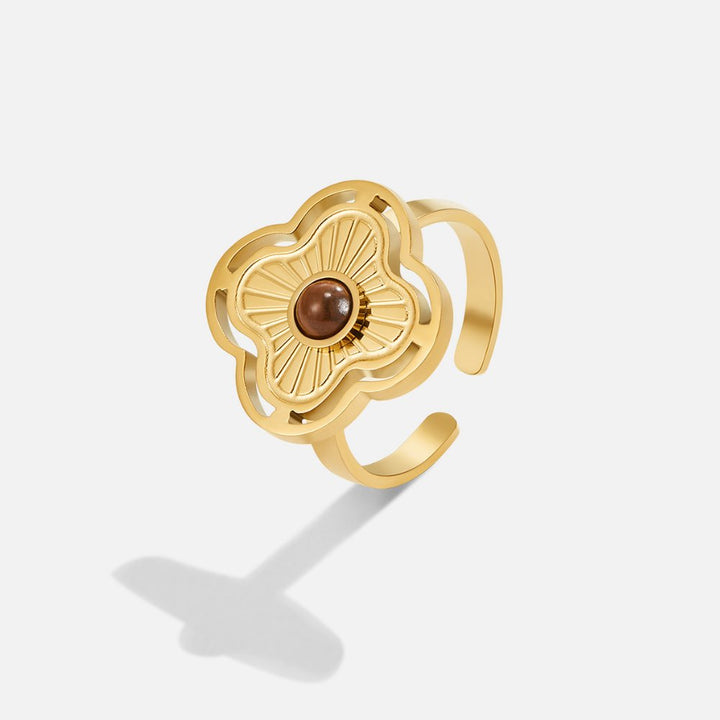 Tiger's Eye Ring with a Lucky Flower