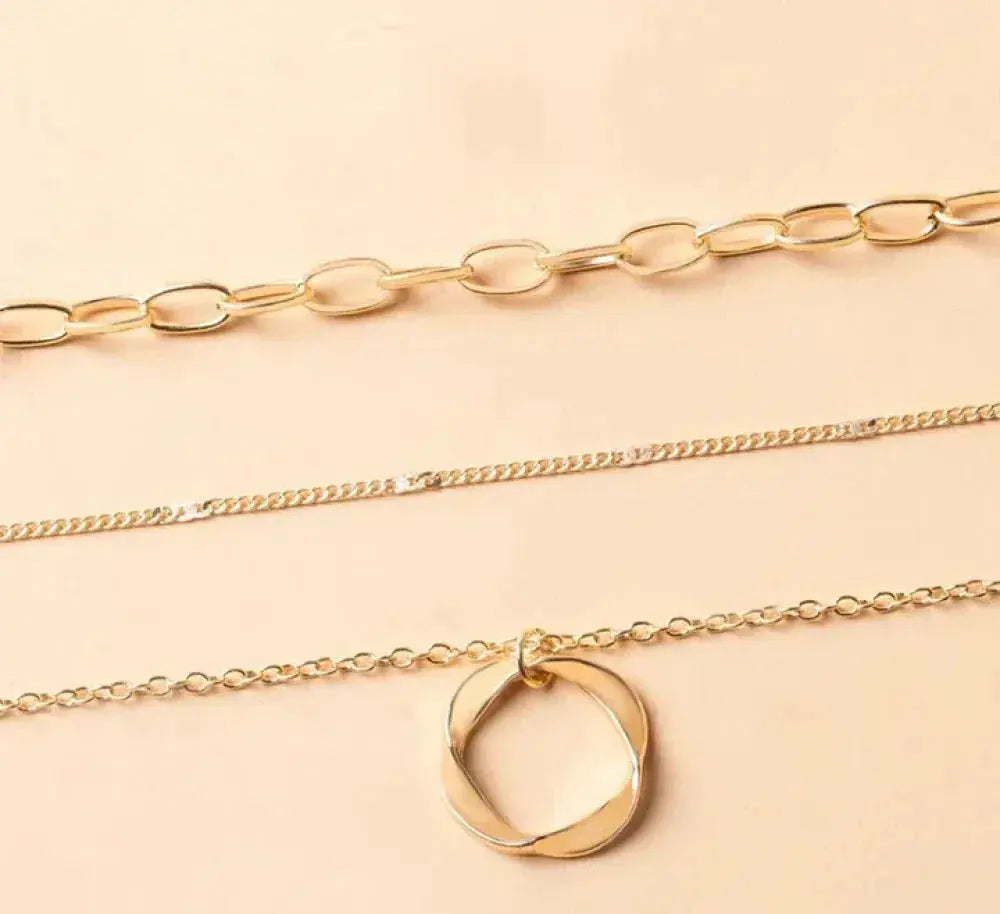 Classic Multi-Layered Gold Chain with Pendant