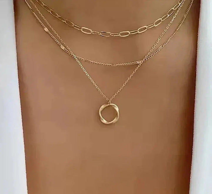 Classic Multi-Layered Gold Chain with Pendant