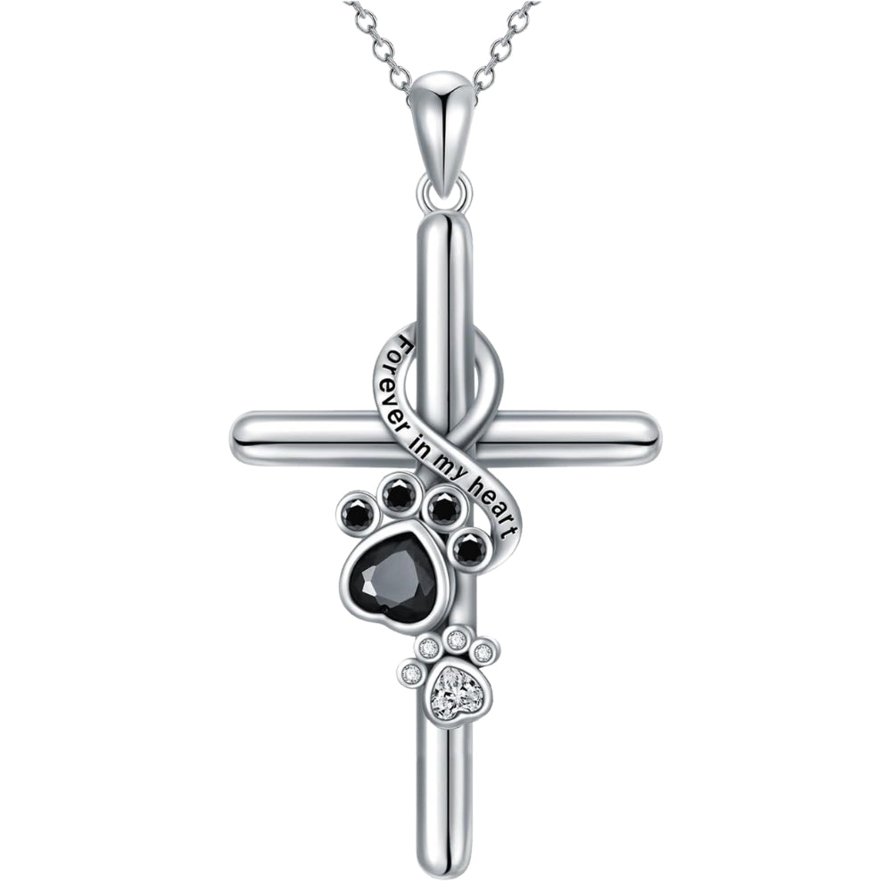 Silver Pendant with Footprints and a Cross